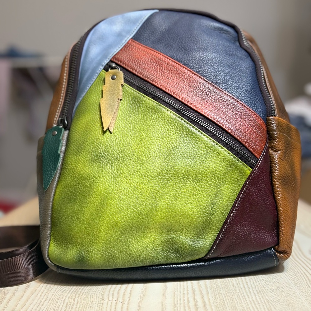 Brand New Multicolor genuine Leather Backpack - Picture 14 of 16